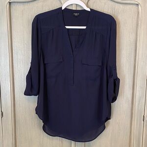 torrid navy V-neck roll-tab blouse